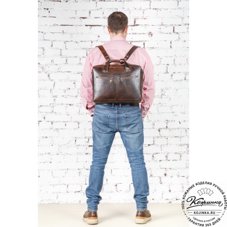 Кожаная мужская сумка-рюкзак "Генри" (коричневый эксклюзив)